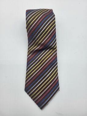 Striped Brown Men's Silk Tie with Multicolor Accents